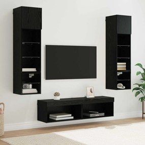 vidaXL Μονάδα Τοίχου Τηλεόρασης 6 pcs Μαύρη Οξυά Επεξεργασμένο ξύλο