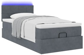 vidaXL Οθωμανικό κρεβάτι με στρώμα &amp; LEDs Σκούρο γκρι 90x190cm Velvet