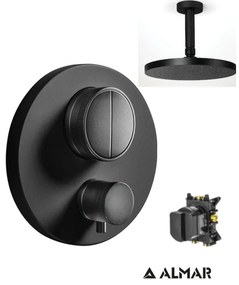 Almar Black matt Ανακλινόμενη κεφαλή 20εκ+Thermo-Core Push Θερμοστατικός μίκτης εντοιχισμού +κιτ εντοιχισμού