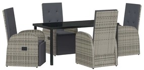vidaXL Σέτ φαγητού για κήπο με μαξιλάρι 5 pcs Γκρι συνθετικό ρατάν