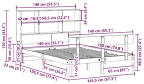 Κρεβάτι Βιβλιοθήκη Χωρίς Στρώμα 140x190 εκ Μασίφ Ξύλο Πεύκου - Λευκό