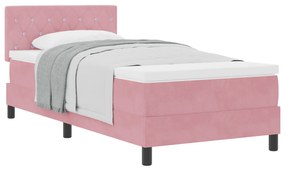vidaXL Κρεβάτι Box Spring με Στρώμα Ροζ Μονό Βελούδο