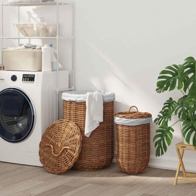 vidaXL Καλάθι Ρούχων με Καπάκι 2 pcs Φυσικό Καφέ Ρατάν Κούμπου