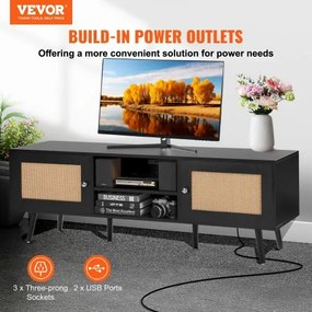 VEVOR Rattan TV Stand for 65&quot; TV Boho TV Stand with Build-in Socket Black