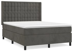 Κρεβάτι Boxspring με Στρώμα Σκούρο Γκρι 140x190 εκ. Βελούδινο - Γκρι