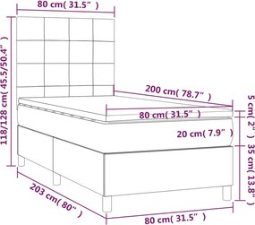 vidaXL Κρεβάτι Boxspring με Στρώμα Ανοιχτό Γκρι 80x200 εκ. Υφασμάτινο