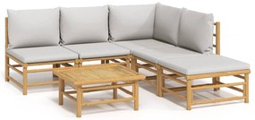 vidaXL Σαλόνι Κήπου Σετ 6 Τεμαχίων από Μπαμπού με Αν. Γκρι Μαξιλάρια