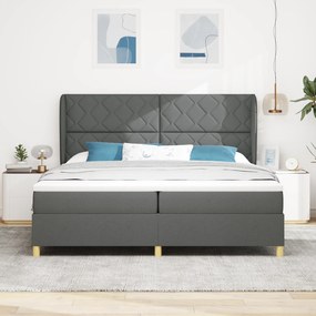 vidaXL Κρεβάτι Box Spring με Στρώμα Σκούρο Γκρι 200x200 εκ Ύφασμα