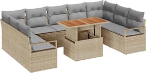 vidaXL Σετ Καναπέ Κήπου με μαξιλάρι 10 pcs Μπεζ και Γκρι