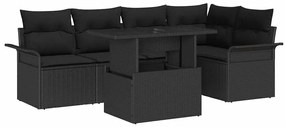 vidaXL Σετ Καναπέ Κήπου με μαξιλάρι 6 pcs Μαύρο Πολυ Ρατάν