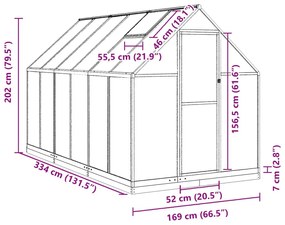 Θερμοκήπιο με Πλαίσιο Βάσης Ανθρακί 334x169x202 εκ. Αλουμίνιο - Ανθρακί