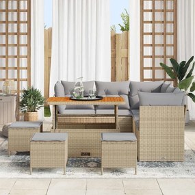 vidaXL Σετ Καναπέ Κήπου Ρυθμιζόμενο ύψος 9 pcs Μπεζ συνθετικό ρατάν