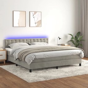 vidaXL Κρεβάτι Boxspring με Στρώμα &amp; LED Αν.Γκρι 180x200 εκ. Βελούδινο