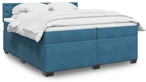 vidaXL Κρεβάτι Boxspring με Στρώμα Μπλε 200x200 εκ. Βελούδινο