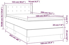 vidaXL Κρεβάτι Boxspring με Στρώμα Σκούρο Καφέ 100x200 εκ. Υφασμάτινο