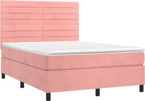 vidaXL Κρεβάτι Boxspring με Στρώμα Ροζ 140x190 εκ. Βελούδινο
