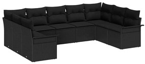 vidaXL Σετ Καναπέ Κήπου με μαξιλάρι 9 pcs Μαύρο Πολυ ράταν