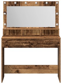vidaXL Τραπέζι Μακιγιάζ με LED Φώτα - Vintage Ξύλο - 100x41x135 εκ.