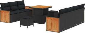 vidaXL Σετ Καναπέ Κήπου με μαξιλάρι 10 pcs Μαύρο