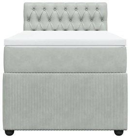 vidaXL Κρεβάτι Boxspring με Στρώμα Ανοιχτό Γκρι 90x200 εκ. Βελούδινο