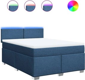 vidaXL Κρεβάτι Boxspring με Στρώμα Μπλε 140x190 εκ. Υφασμάτινο