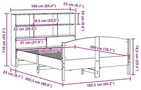 Κρεβάτι Βιβλιοθήκη Χωρίς Στρώμα 160x200 εκ Μασίφ Ξύλο Πεύκου - Καφέ