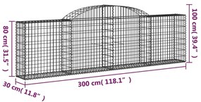 Συρματοκιβώτιο Τοξωτό 300x30x80/100εκ. από Γαλβανισμένο Χάλυβα - Ασήμι