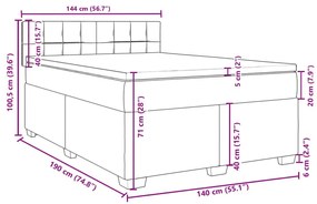 Κρεβάτι Boxspring με Στρώμα Ανοιχτό Γκρι 140x190 εκ. Βελούδινο - Γκρι