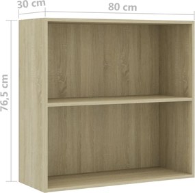 vidaXL Βιβλιοθήκη με 2 Ράφια Sonoma Δρυς 80x30x76,5 εκ. Επεξ. Ξύλο