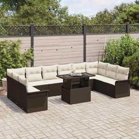 vidaXL Σετ Καναπέ Κήπου με μαξιλάρι 11 pcs Καφέ Πολυ ράταν