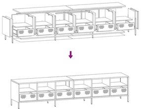 Έπιπλο Τηλεόρασης Μαύρο 202x39x43,5 εκ. Χάλυβας Ψυχρής Έλασης - Μαύρο