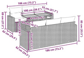 Καναπές Σετ 7 Τεμαχίων Μαύρο Συνθετικό Ρατάν με Μαξιλάρια - Μαύρο