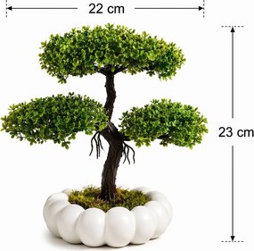 Stewehome Τεχνητό δέντρο μπονσάι διακοσμητικό σε λευκή γυαλιστερή γλάστρα Λευκό