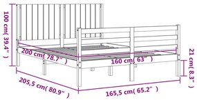 Πλαίσιο Κρεβατιού με Κεφαλάρι Λευκό 160x200 εκ. Μασίφ Ξύλο - Λευκό