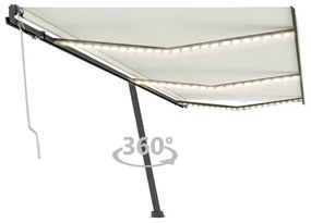 vidaXL Τέντα Αυτόματη με LED &amp; Αισθητήρα Ανέμου Κρεμ 600 x 300 εκ.