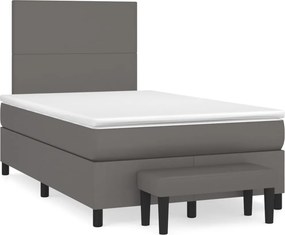 vidaXL Κρεβάτι Boxspring με Στρώμα Γκρι 120x200εκ. από Συνθετικό Δέρμα
