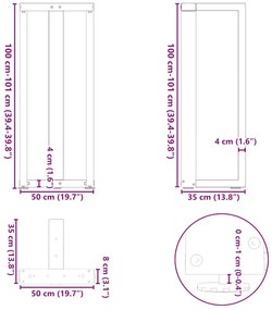 Πόδια τραπεζιού μπαρ σε σχήμα T 2 τεμ. Λευκό 50x35x(100-101)εκ. - Λευκό