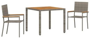 vidaXL Σέτ φαγητού για κήπο 3 pcs Γκρι 90 x 90 x 75 cm συνθετικό ρατάν