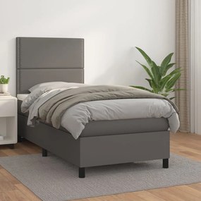 Κρεβάτι Boxspring με Στρώμα Γκρι 80 x 200 εκ. Συνθετικό Δέρμα