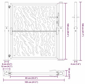Πύλη κήπου Μαύρη 105x106 cm Ατσάλινο ίχνος σχεδιασμού - Μαύρο