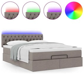 vidaXL Οθωμανικό κρεβάτι με στρώμα & LEDs Taupe 140x200 cm Ύφασμα