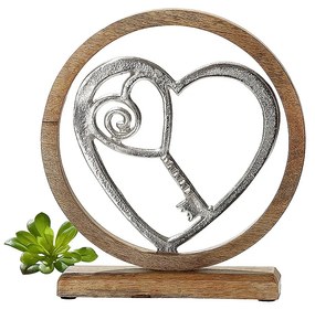Διακοσμητικό ArteLibre Κλειδί Της Καρδιάς Σε Κύκλο Ασημί/Φυσικό Αλουμίνιο/Ξύλο 5x18x21cm
