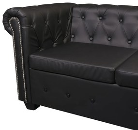 vidaXL Καναπές Γωνιακός Εξαθέσιος Chesterfield Μαύρος Συνθετικό Δέρμα