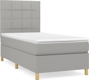 vidaXL Κρεβάτι Boxspring με Στρώμα Ανοιχτό Γκρι 90x200 εκ. Υφασμάτινο