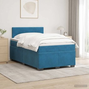 vidaXL Κρεβάτι Box Spring με Στρώμα και LED Μπλε 120 x 200 cm Βελούδο