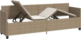 vidaXL Ξαπλώστρα Μπεζ από Συνθετικό Ρατάν με Μαξιλάρια