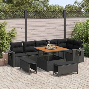 vidaXL Σετ Καναπέ Κήπου Ρυθμιζόμενο ύψος 9 pcs Μαύρο συνθετικό ρατάν