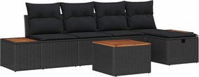 vidaXL Σετ Καναπέ Κήπου με μαξιλάρι 6 pcs Μαύρο Πολυ ράταν