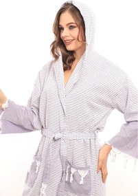 Stewehome διάλεξε unisex μπουρνούζι με κουκούλα γκρι ριγέ 100% βαμβακερό (L/XL)