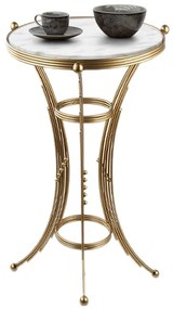 Βοηθητικό τραπεζάκι Venezia Megapap μεταλλικό - Mdf χρώμα χρυσό - λευκό εφέ μαρμάρου 35x35x59εκ.